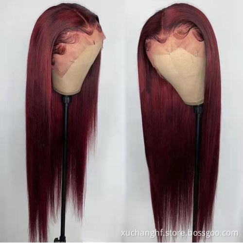 40inch Red 99j Colored Burgundy Straight LaceFront Human Hair Wigs Brazilian Middle Part Remy Lace Frontal Wigs For Women